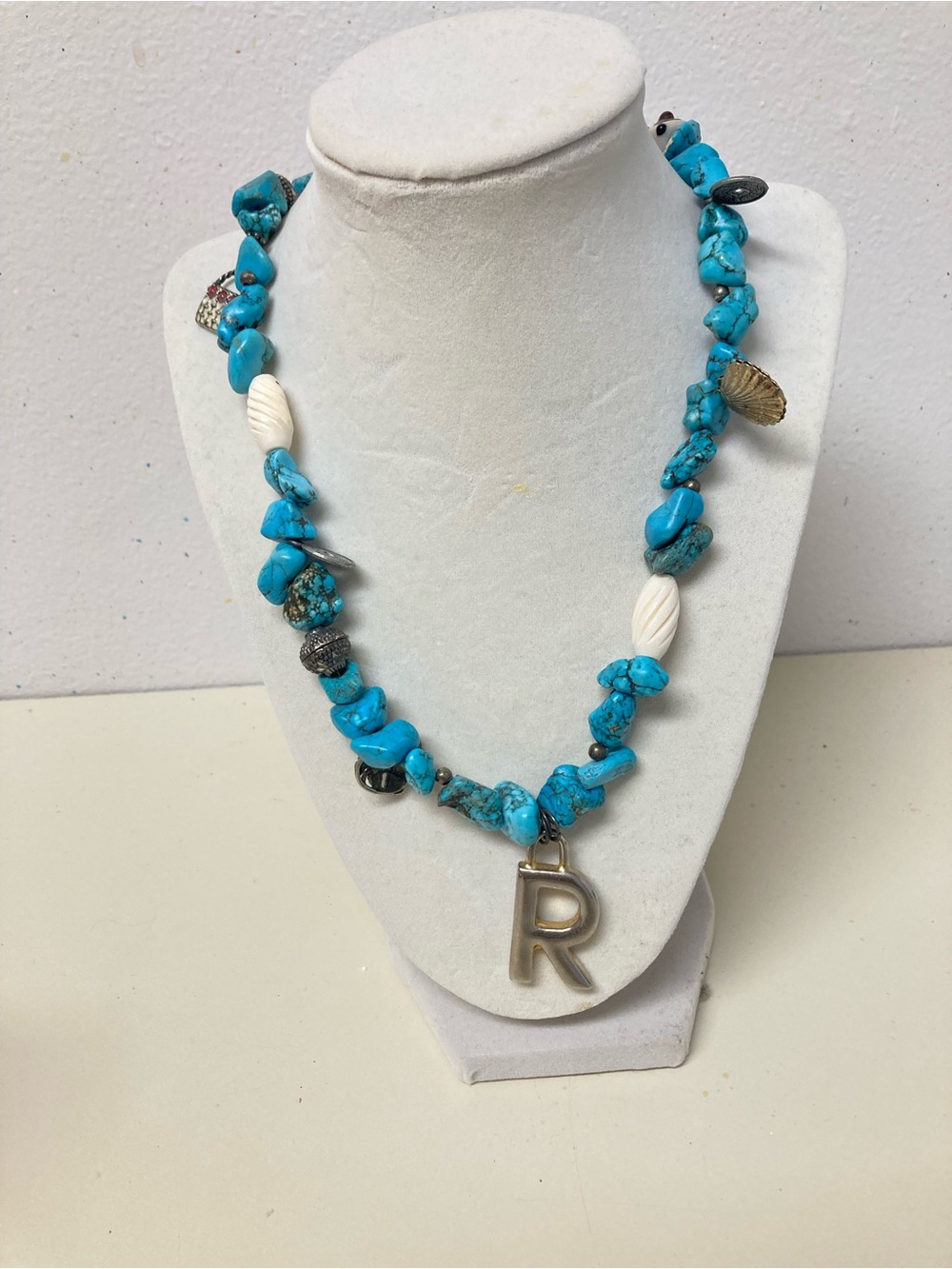 Initial R Necklace w/Turqoise - Picture 2 of 4